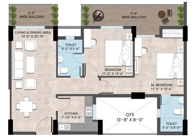 2 BHK floor plan