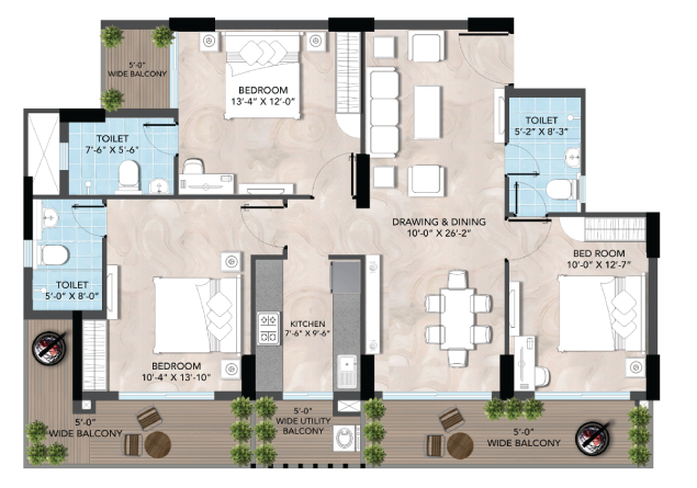 3 BHK Superior floor plan